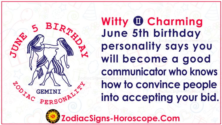 Personalidade de aniversário do horóscopo do zodíaco 5 de junho