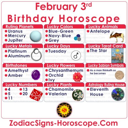 February 3 Zodiac (Aquarius) Horoscope Birthday Personality and Lucky